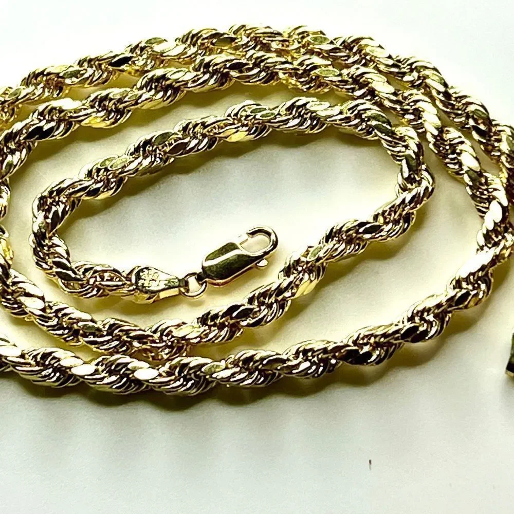 New 10K Yellow Gold 18” Diamond-Cut Rope Chain Necklace – 4.9mm Semi-Solid